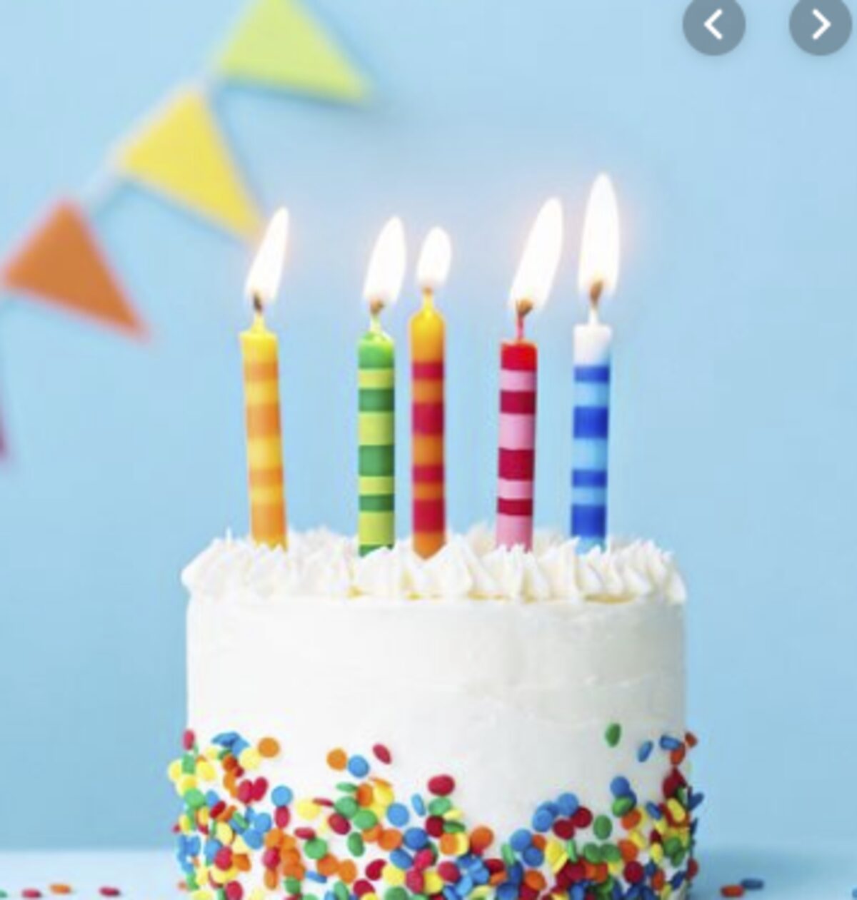Birthday cake with lit candles and sprinkles