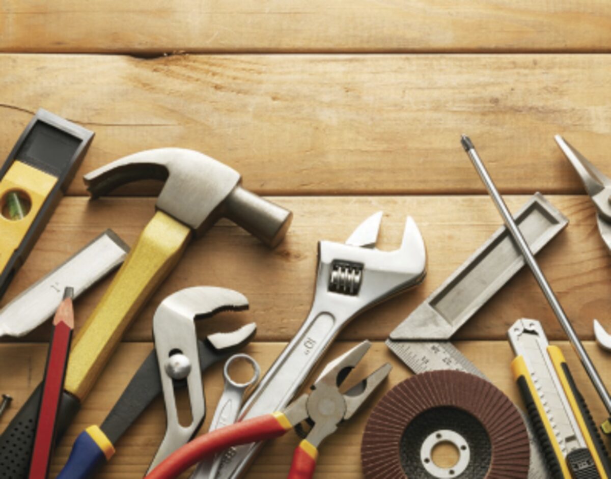 Hand tools on a workbench